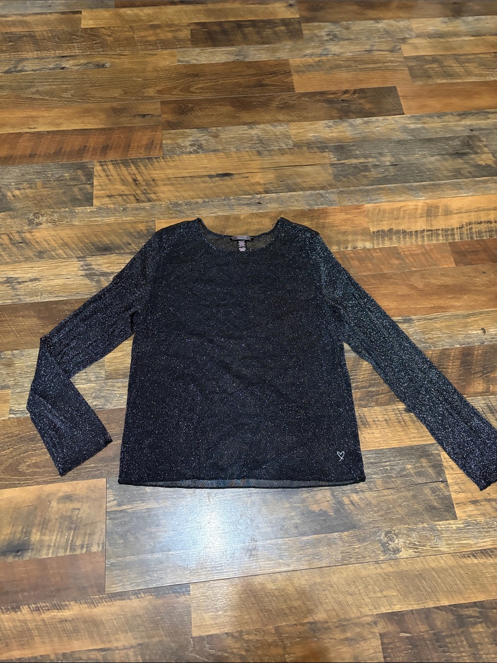 Victoria's Secret‎ Black Sparkle Sheer Crewneck Long-Sleeve Top